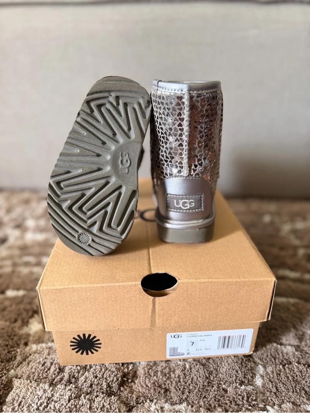 UGG Kids Metallic Heart Short Boots - Silver Glitter